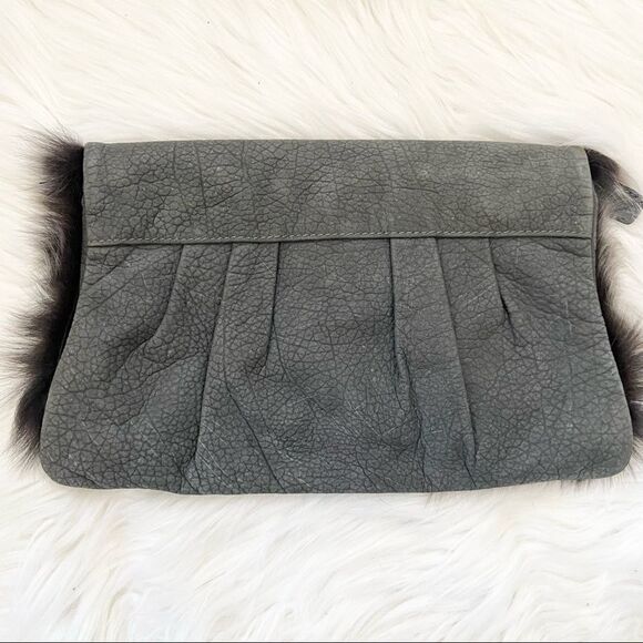 Romygold Grey Fur Trimmed Leather Clutch - Picture 3 of 7